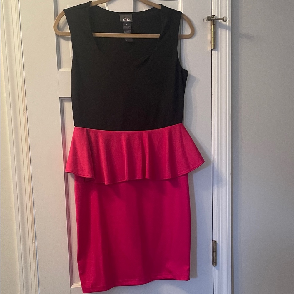 Dots Black and Pink Peplum Mini Dress